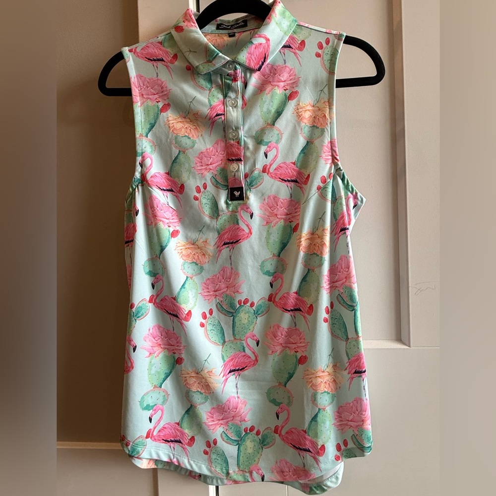 Bad Birdie Pink and Green Flamingo Golf Polo